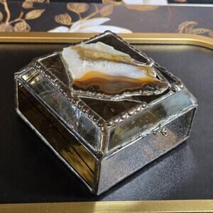 Vintage Handcrafted Stained Glass Gorgeous Agate Jewelry Trinket Box